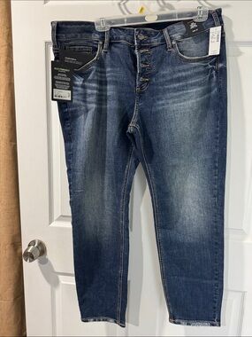 Silver Jeans Dark Blue Slim Straight Men’s Jeans with Button Fly